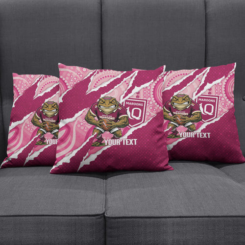 QLD Maroons Rugby Custom Pillow Cover Go Cane Toads Sporty Aboriginal Art