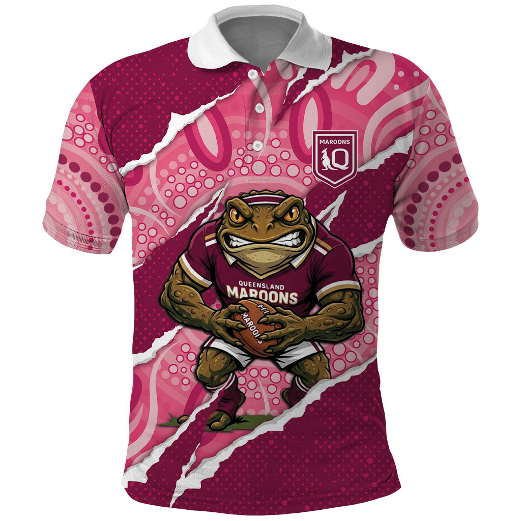 QLD Maroons Rugby Custom Polo Shirt Go Cane Toads Sporty Aboriginal Art