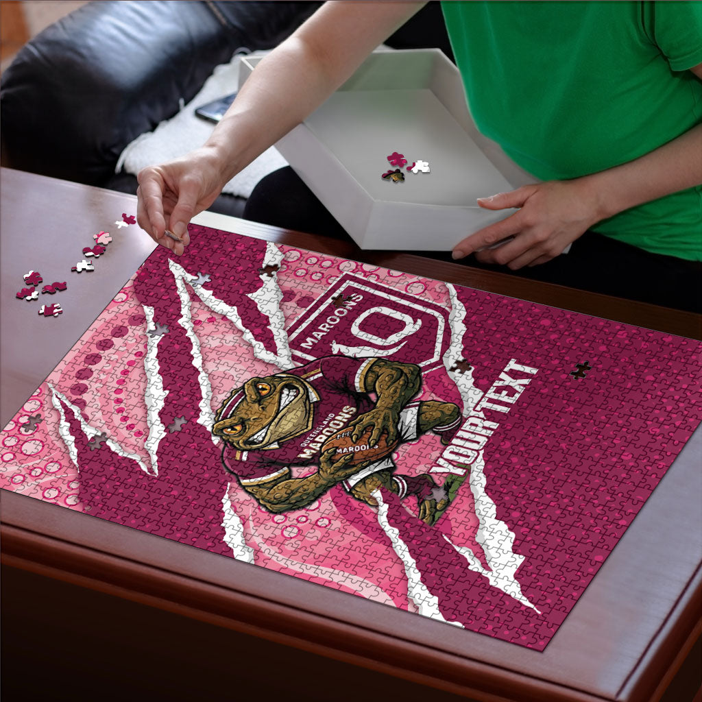 QLD Maroons Rugby Custom Puzzle Go Cane Toads Sporty Aboriginal Art