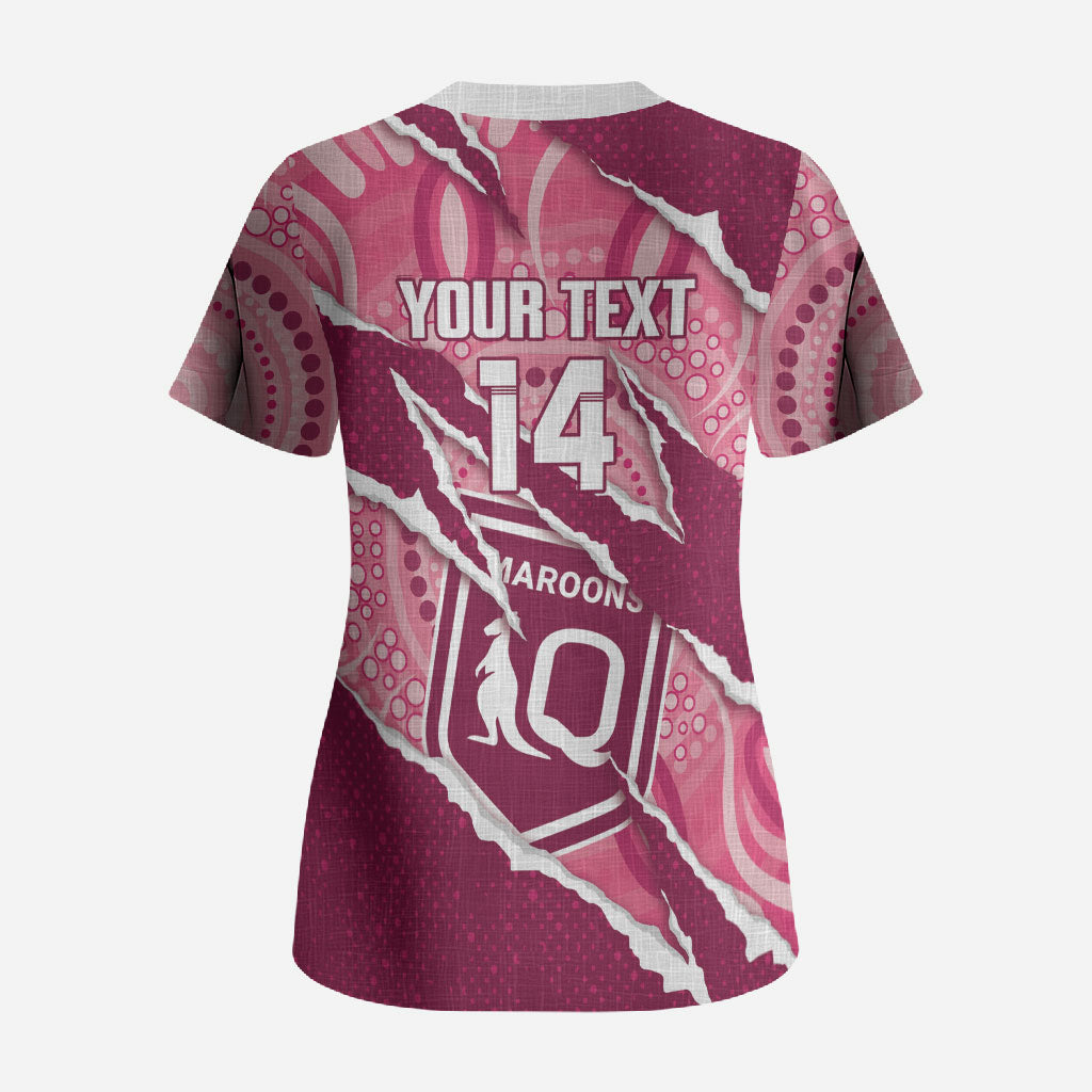 QLD Maroons Rugby Custom Scrub Top Go Cane Toads Sporty Aboriginal Art