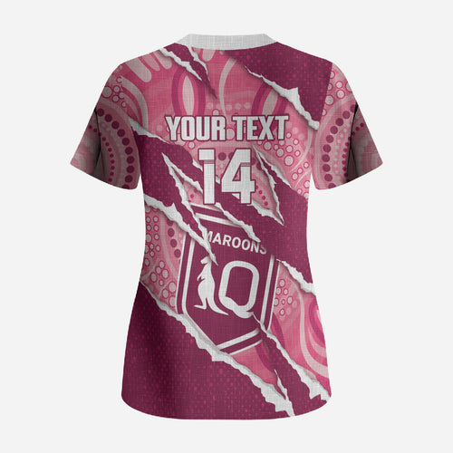 QLD Maroons Rugby Custom Scrub Top Go Cane Toads Sporty Aboriginal Art