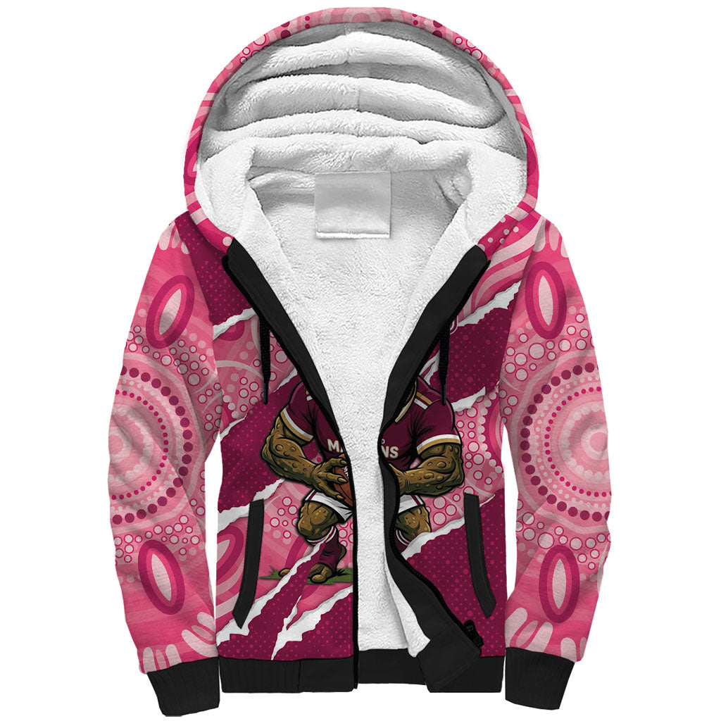 QLD Maroons Rugby Custom Sherpa Hoodie Go Cane Toads Sporty Aboriginal Art