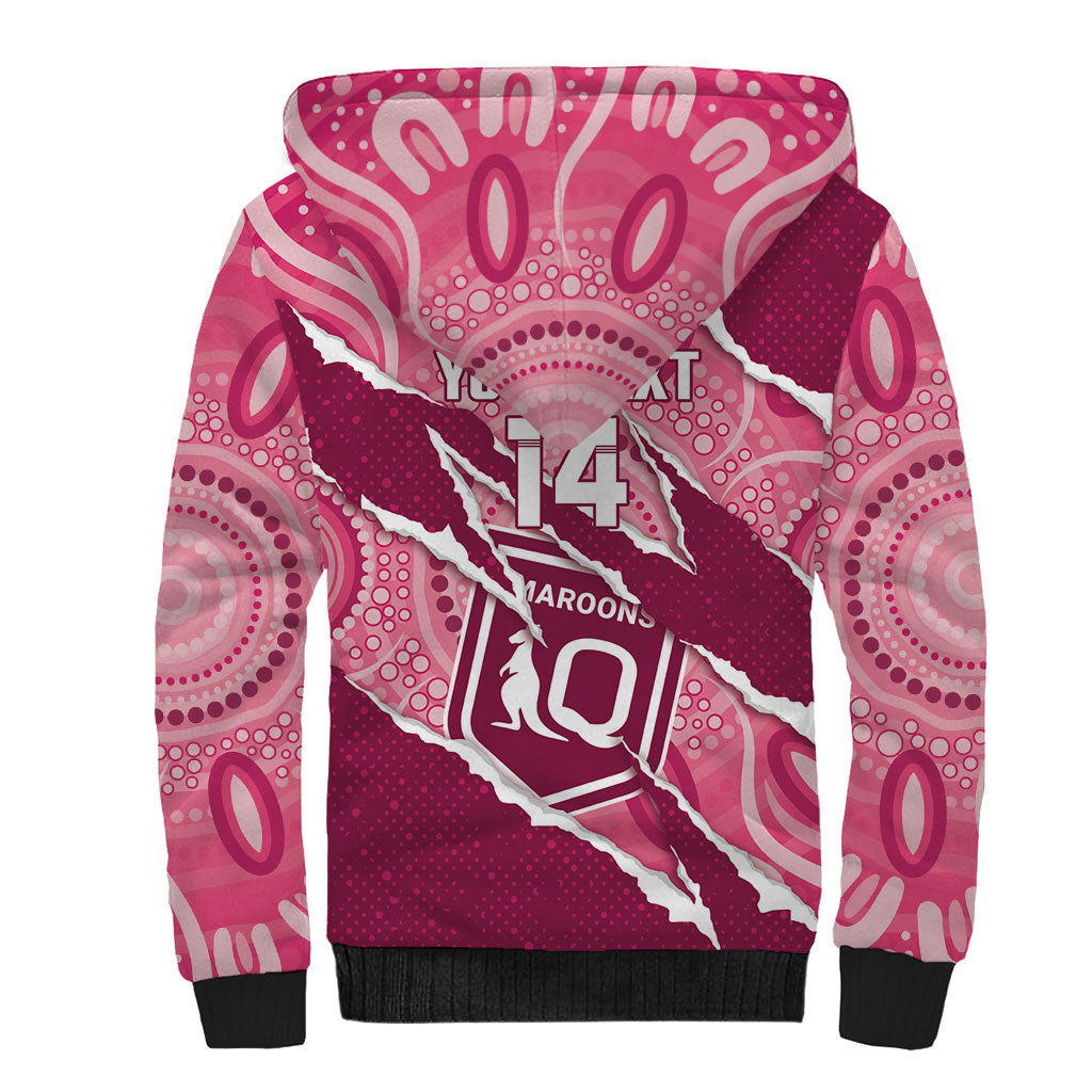QLD Maroons Rugby Custom Sherpa Hoodie Go Cane Toads Sporty Aboriginal Art