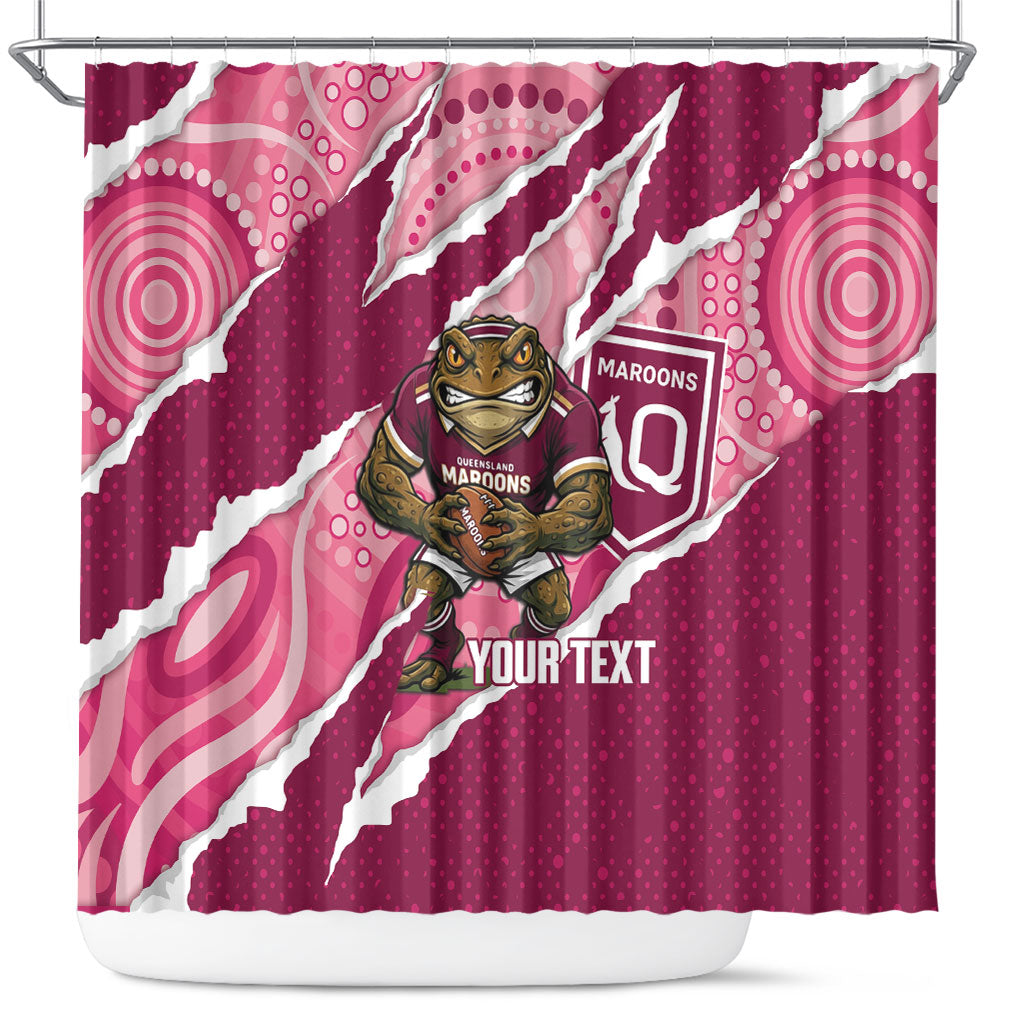 QLD Maroons Rugby Custom Shower Curtain Go Cane Toads Sporty Aboriginal Art