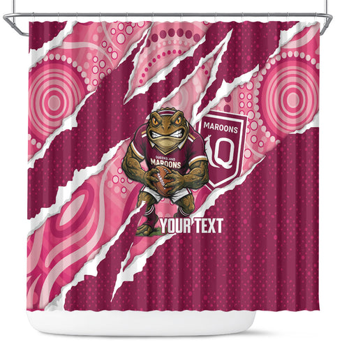 QLD Maroons Rugby Custom Shower Curtain Go Cane Toads Sporty Aboriginal Art