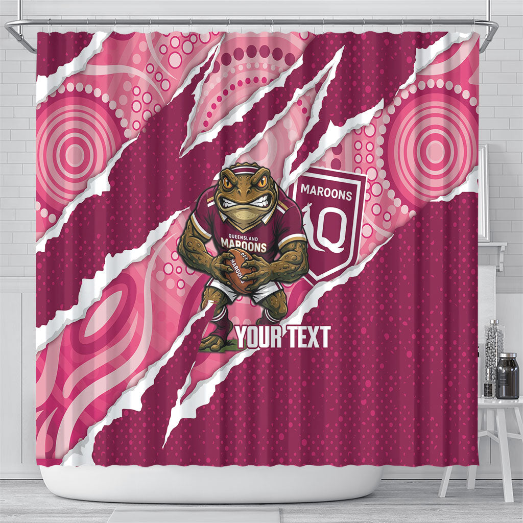QLD Maroons Rugby Custom Shower Curtain Go Cane Toads Sporty Aboriginal Art