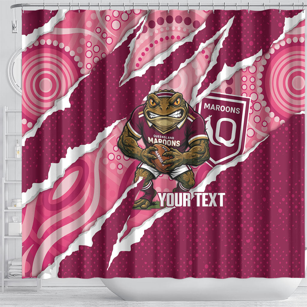 QLD Maroons Rugby Custom Shower Curtain Go Cane Toads Sporty Aboriginal Art