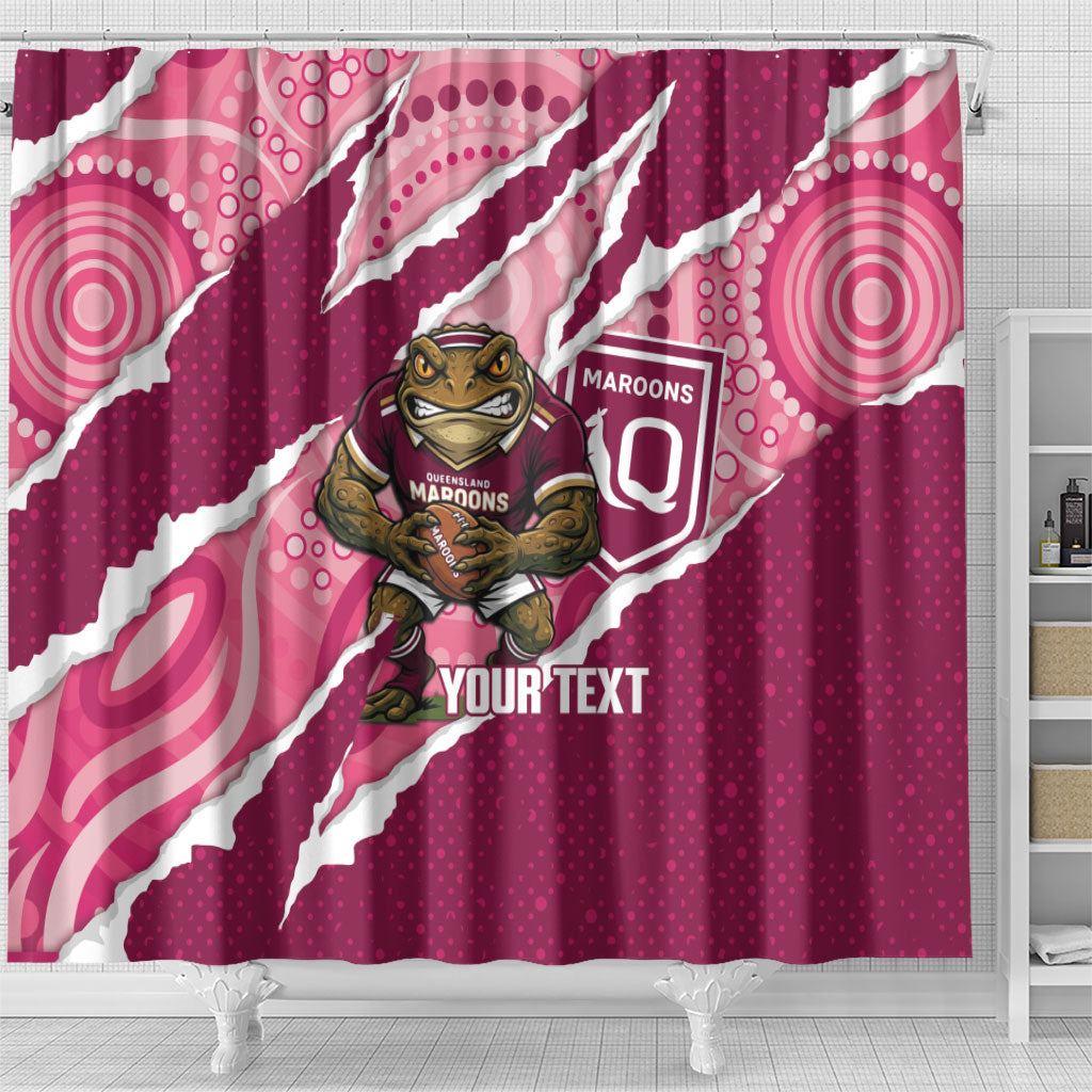 QLD Maroons Rugby Custom Shower Curtain Go Cane Toads Sporty Aboriginal Art