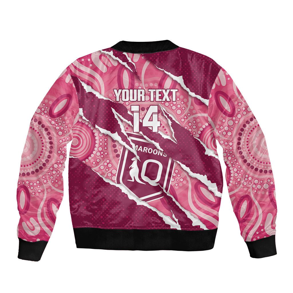 QLD Maroons Rugby Custom Sleeve Zip Bomber Jacket Go Cane Toads Sporty Aboriginal Art