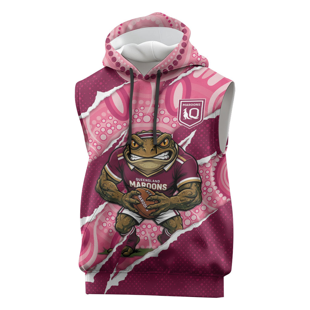 QLD Maroons Rugby Custom Sleeveless Hoodie Go Cane Toads Sporty Aboriginal Art