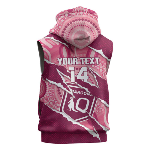 QLD Maroons Rugby Custom Sleeveless Hoodie Go Cane Toads Sporty Aboriginal Art