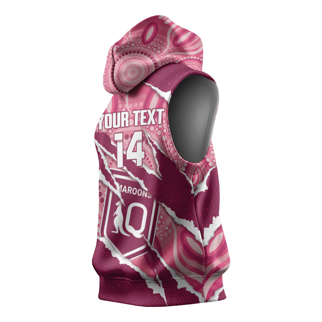 QLD Maroons Rugby Custom Sleeveless Hoodie Go Cane Toads Sporty Aboriginal Art