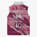 QLD Maroons Rugby Custom Sleeveless Puffer Jacket Go Cane Toads Sporty Aboriginal Art