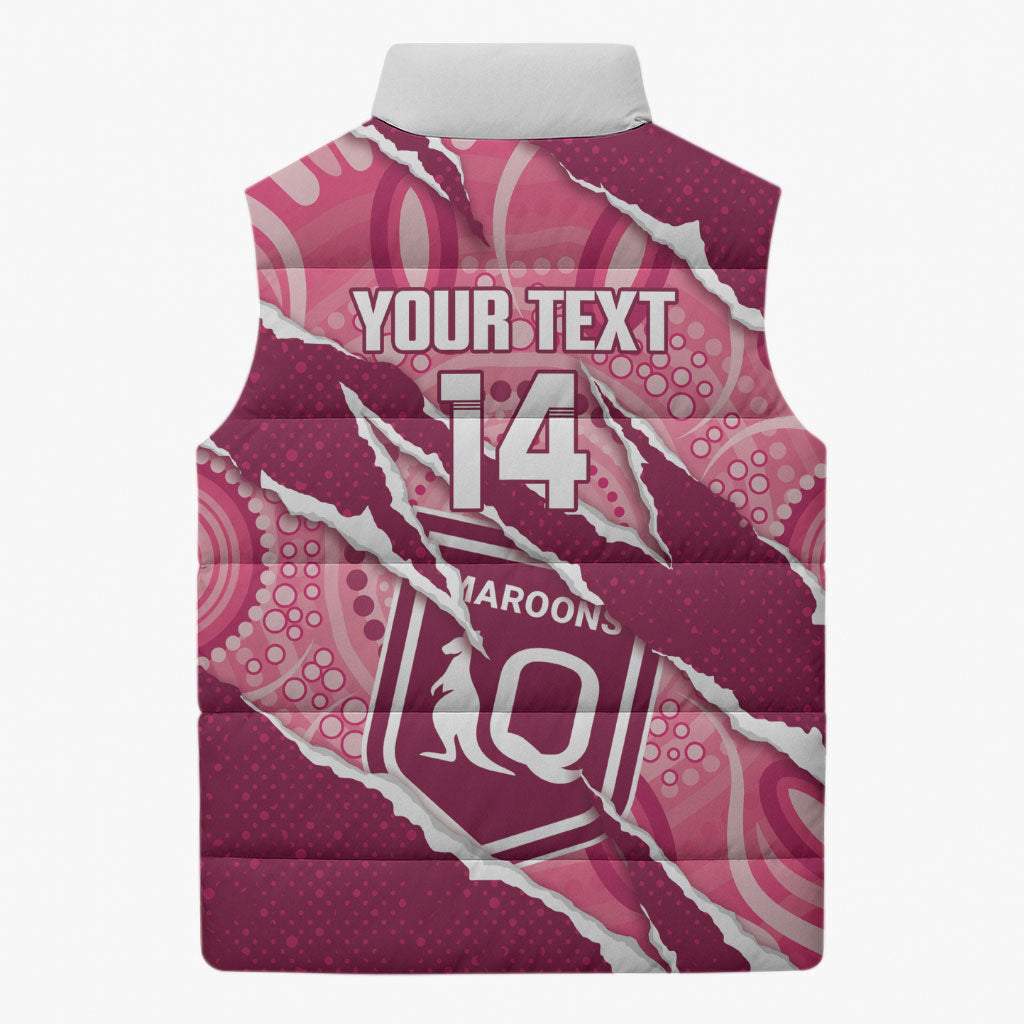 QLD Maroons Rugby Custom Sleeveless Puffer Jacket Go Cane Toads Sporty Aboriginal Art