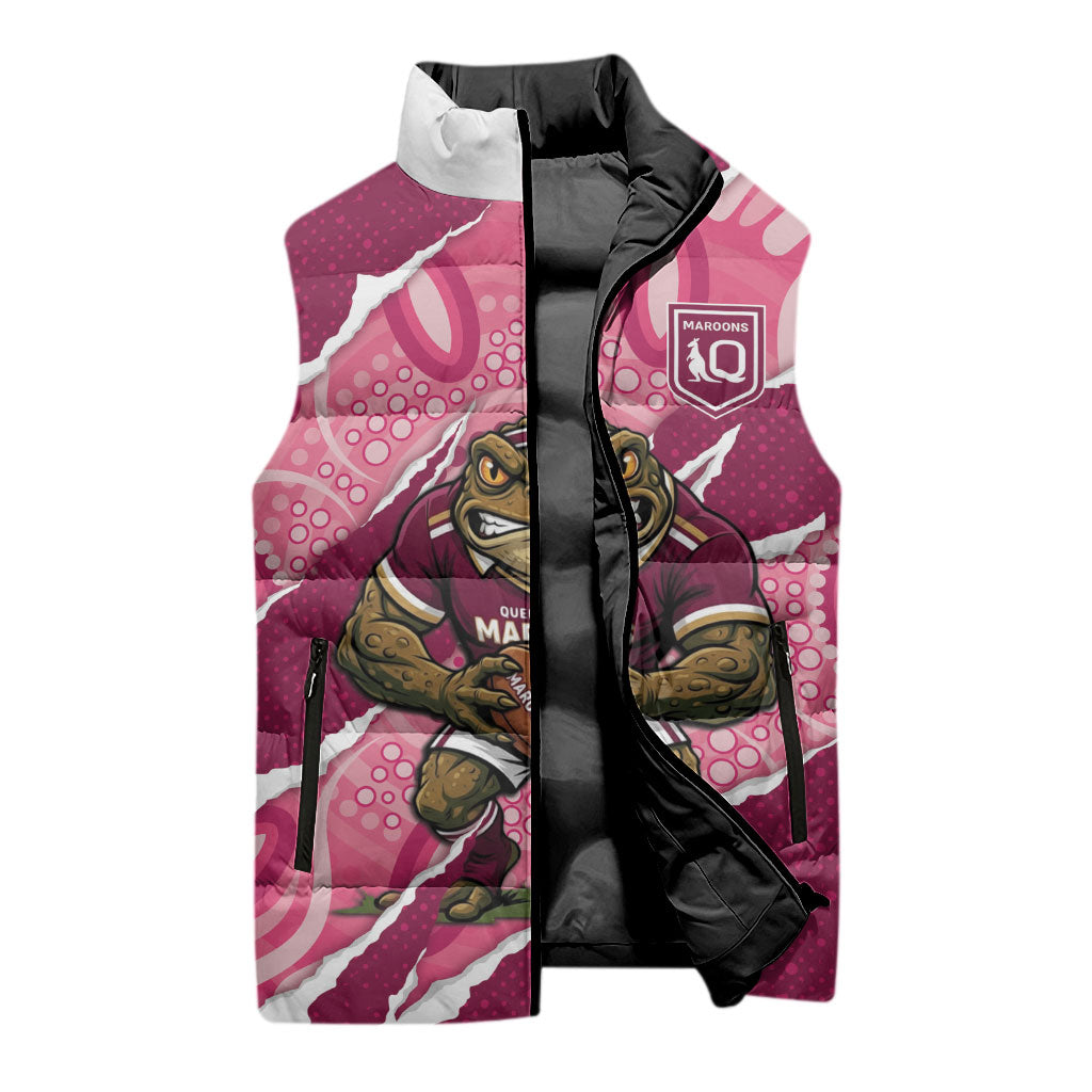 QLD Maroons Rugby Custom Sleeveless Puffer Jacket Go Cane Toads Sporty Aboriginal Art