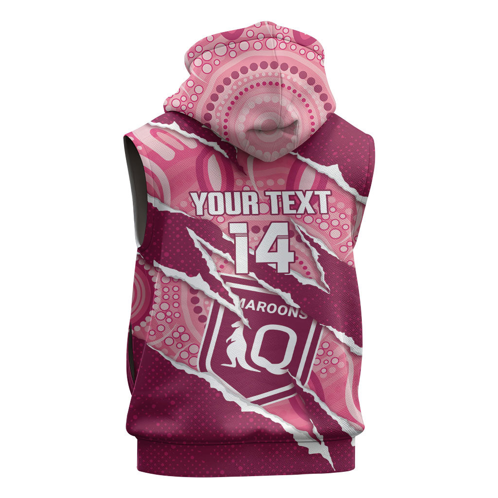 QLD Maroons Rugby Custom Sleeveless Zip Hoodie Go Cane Toads Sporty Aboriginal Art