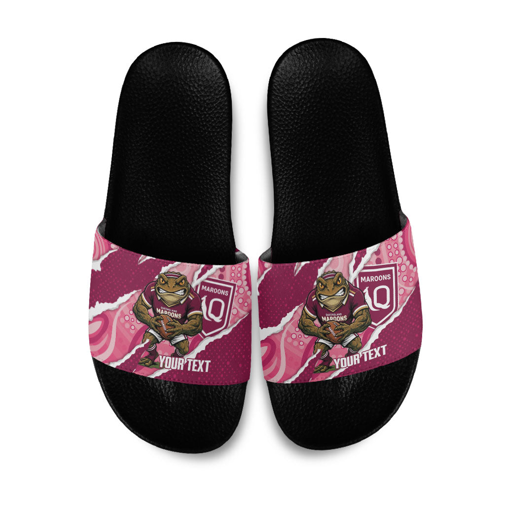 QLD Maroons Rugby Custom Slide Sandals Go Cane Toads Sporty Aboriginal Art