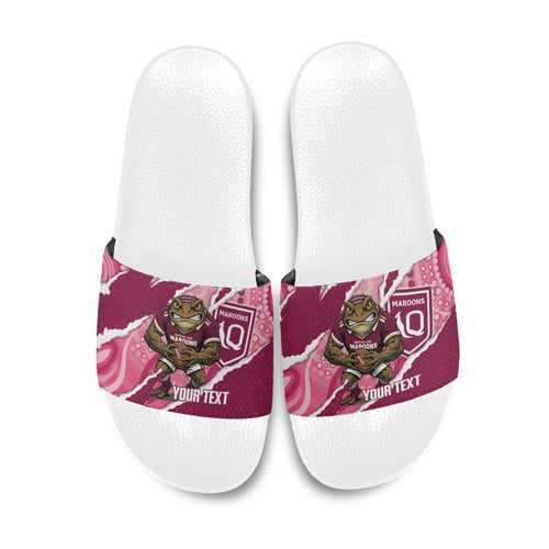 QLD Maroons Rugby Custom Slide Sandals Go Cane Toads Sporty Aboriginal Art