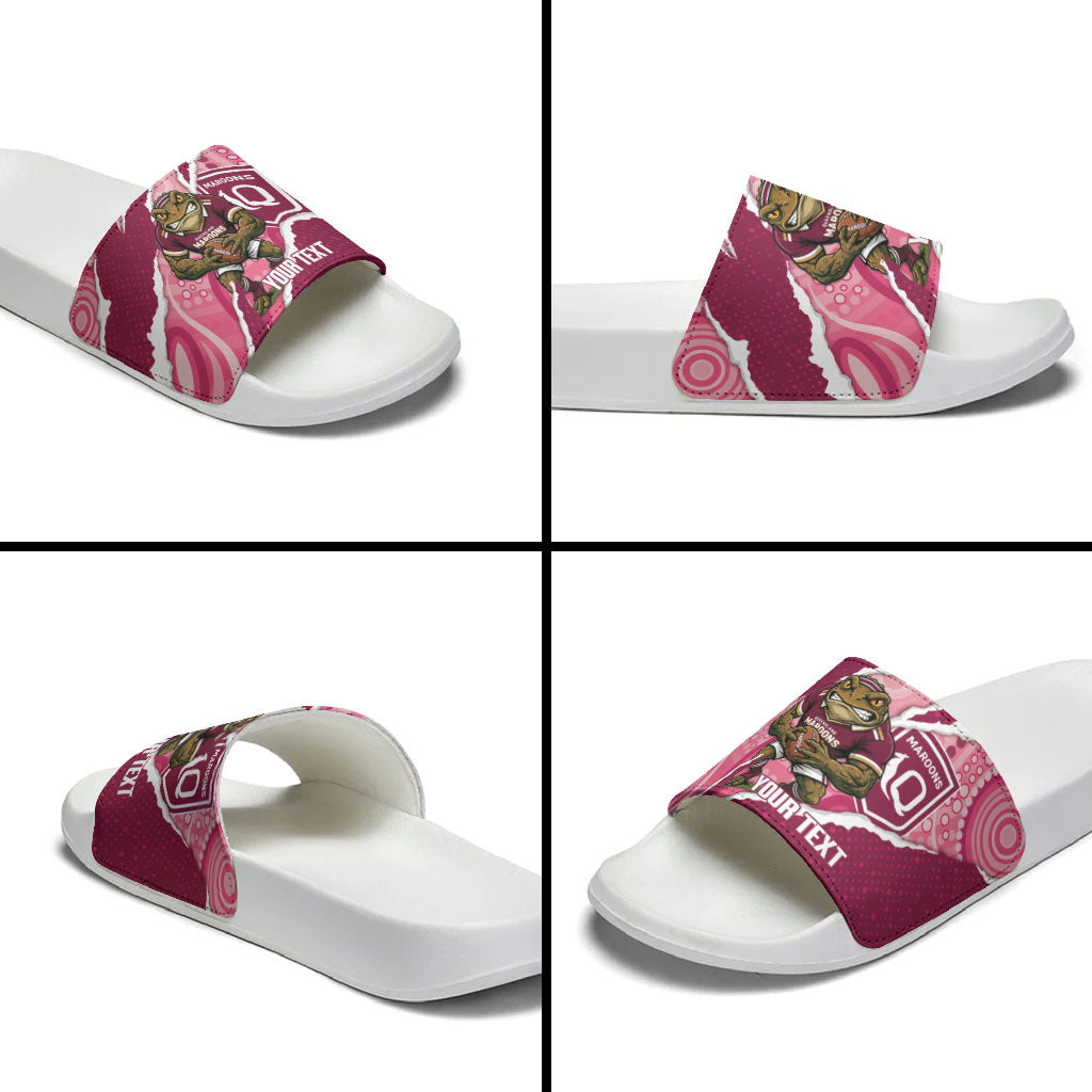 QLD Maroons Rugby Custom Slide Sandals Go Cane Toads Sporty Aboriginal Art