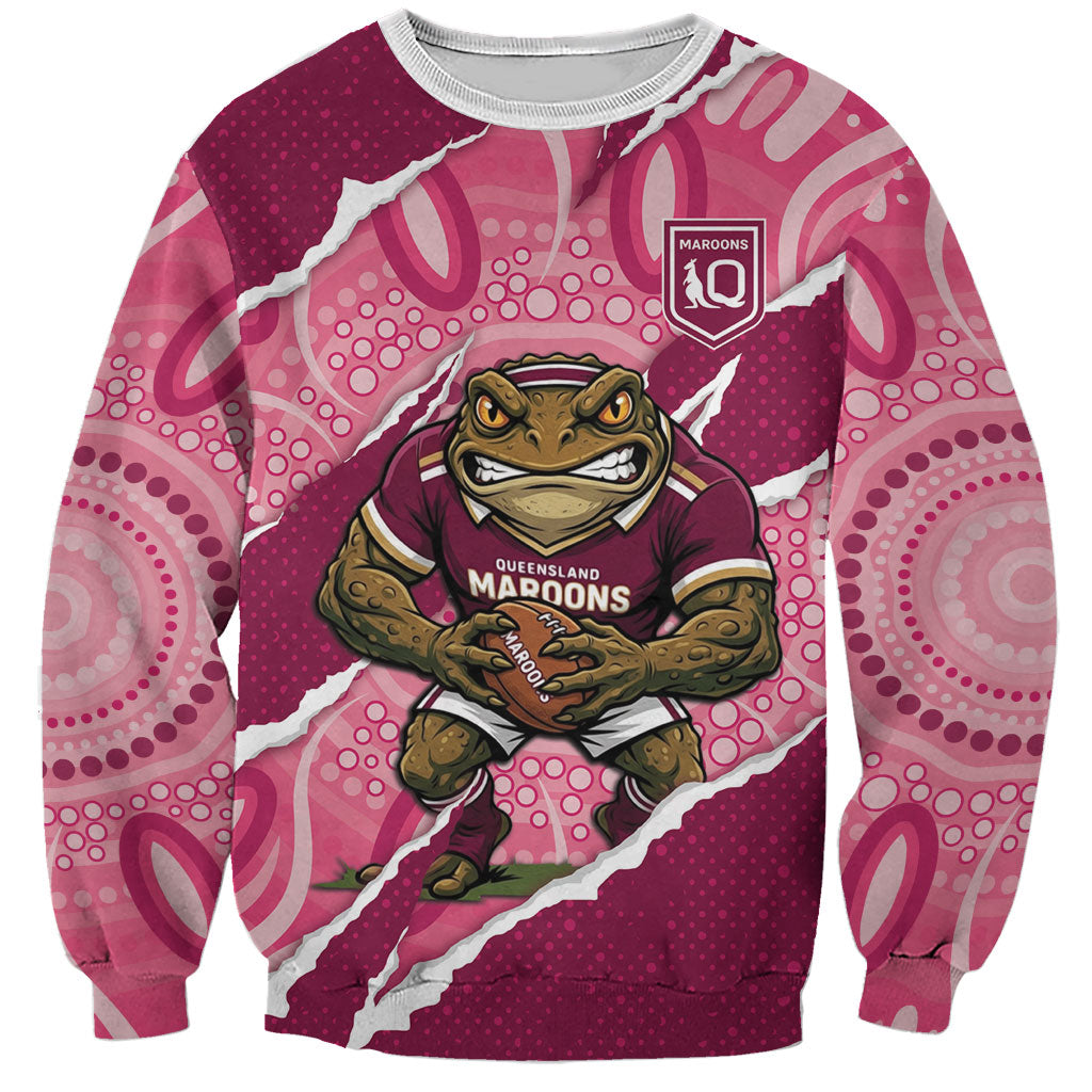 QLD Maroons Rugby Custom Sweatshirt Go Cane Toads Sporty Aboriginal Art
