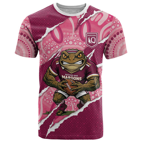 QLD Maroons Rugby Custom T Shirt Go Cane Toads Sporty Aboriginal Art