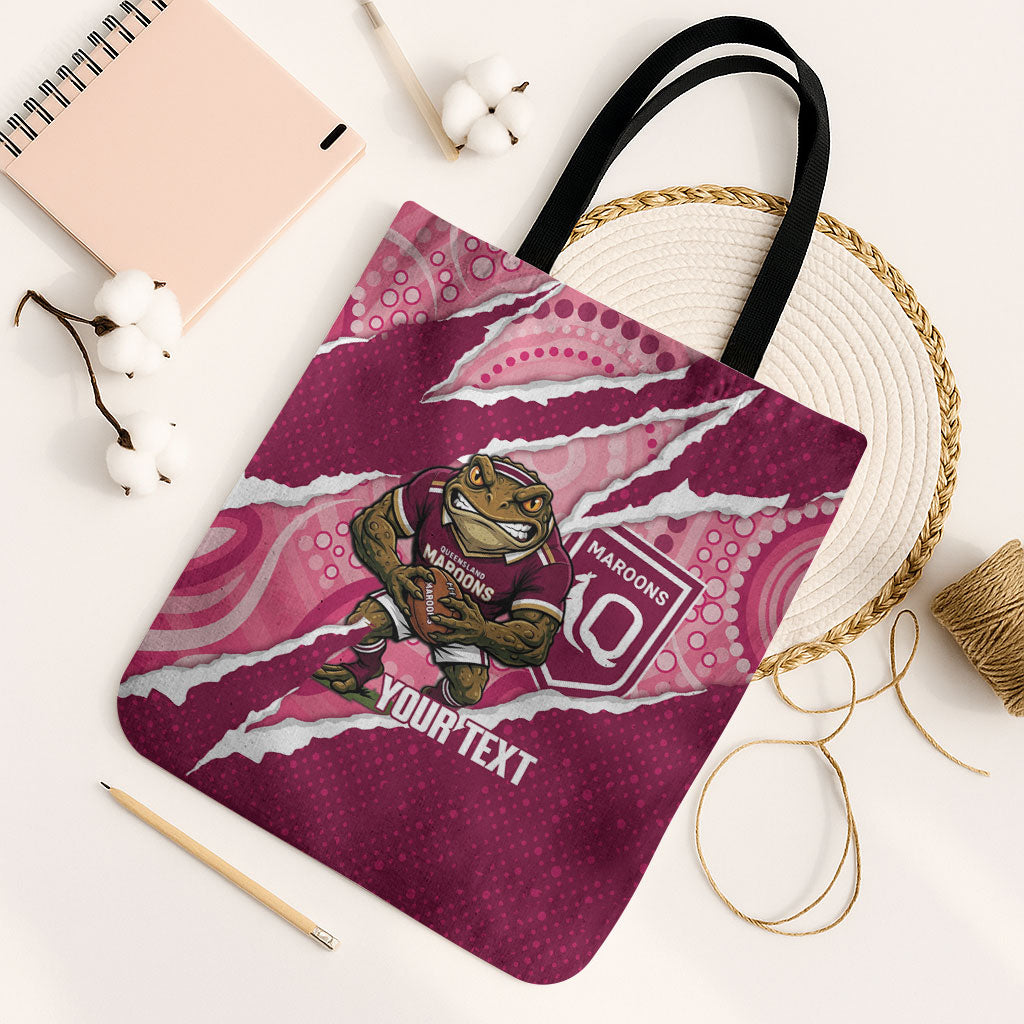 QLD Maroons Rugby Custom Tote Bag Go Cane Toads Sporty Aboriginal Art