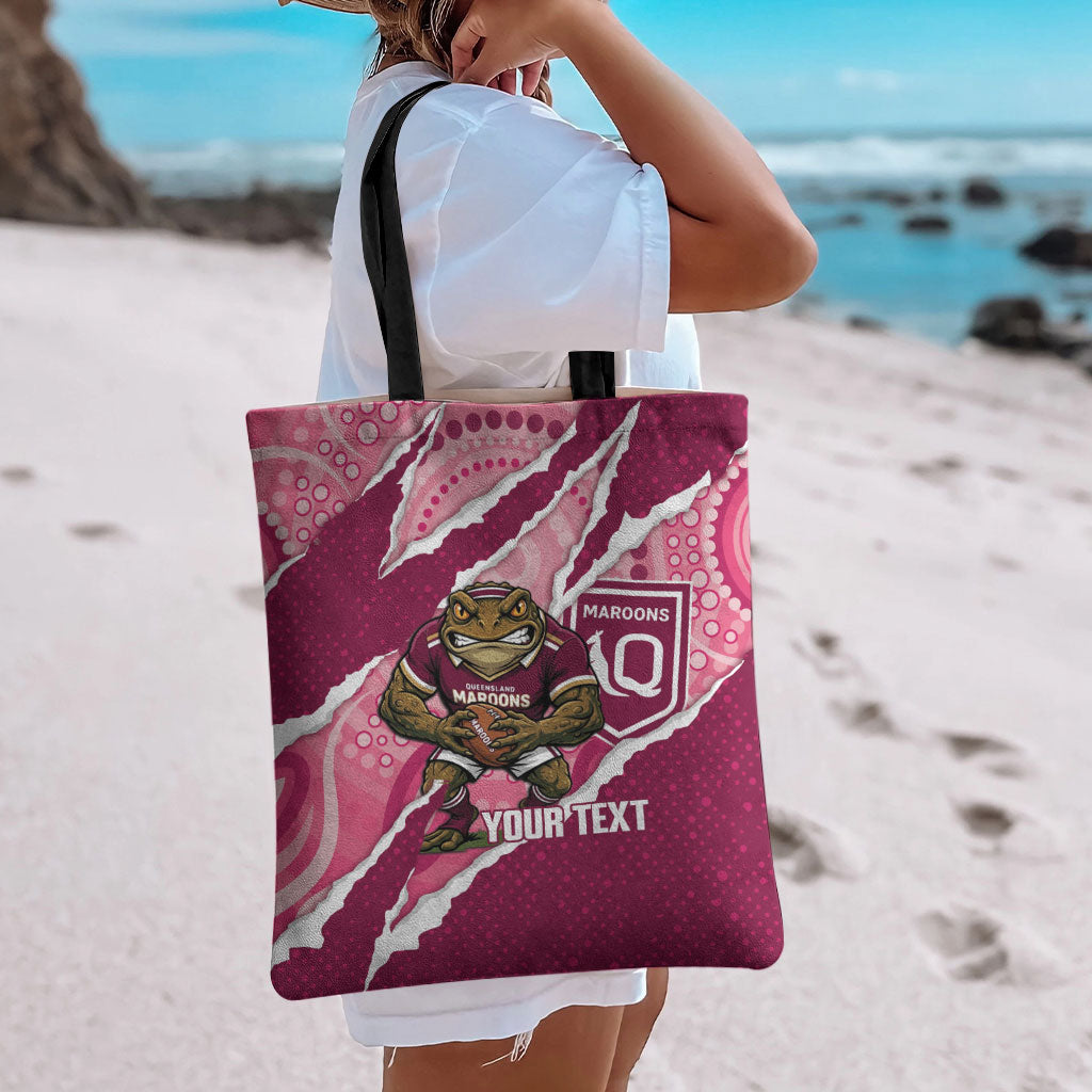 QLD Maroons Rugby Custom Tote Bag Go Cane Toads Sporty Aboriginal Art