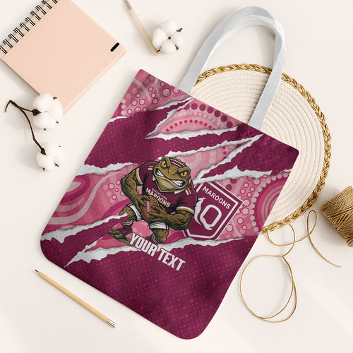 QLD Maroons Rugby Custom Tote Bag Go Cane Toads Sporty Aboriginal Art