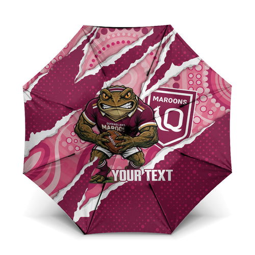 QLD Maroons Rugby Custom Umbrella Go Cane Toads Sporty Aboriginal Art