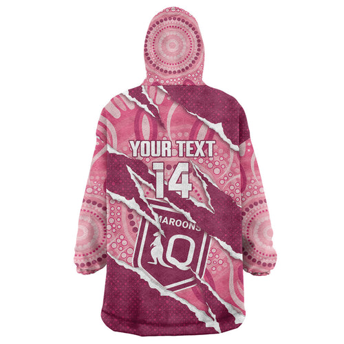 QLD Maroons Rugby Custom Wearable Blanket Hoodie Go Cane Toads Sporty Aboriginal Art