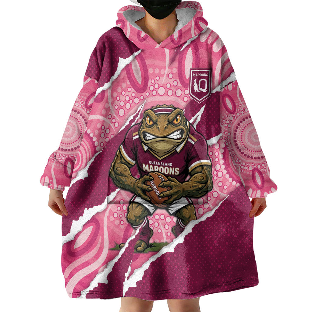QLD Maroons Rugby Custom Wearable Blanket Hoodie Go Cane Toads Sporty Aboriginal Art