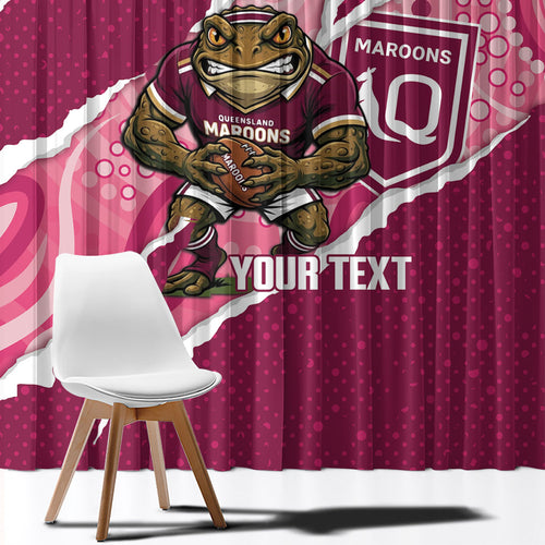 QLD Maroons Rugby Custom Window Curtain Go Cane Toads Sporty Aboriginal Art