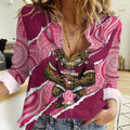 QLD Maroons Rugby Custom Women Casual Shirt Go Cane Toads Sporty Aboriginal Art