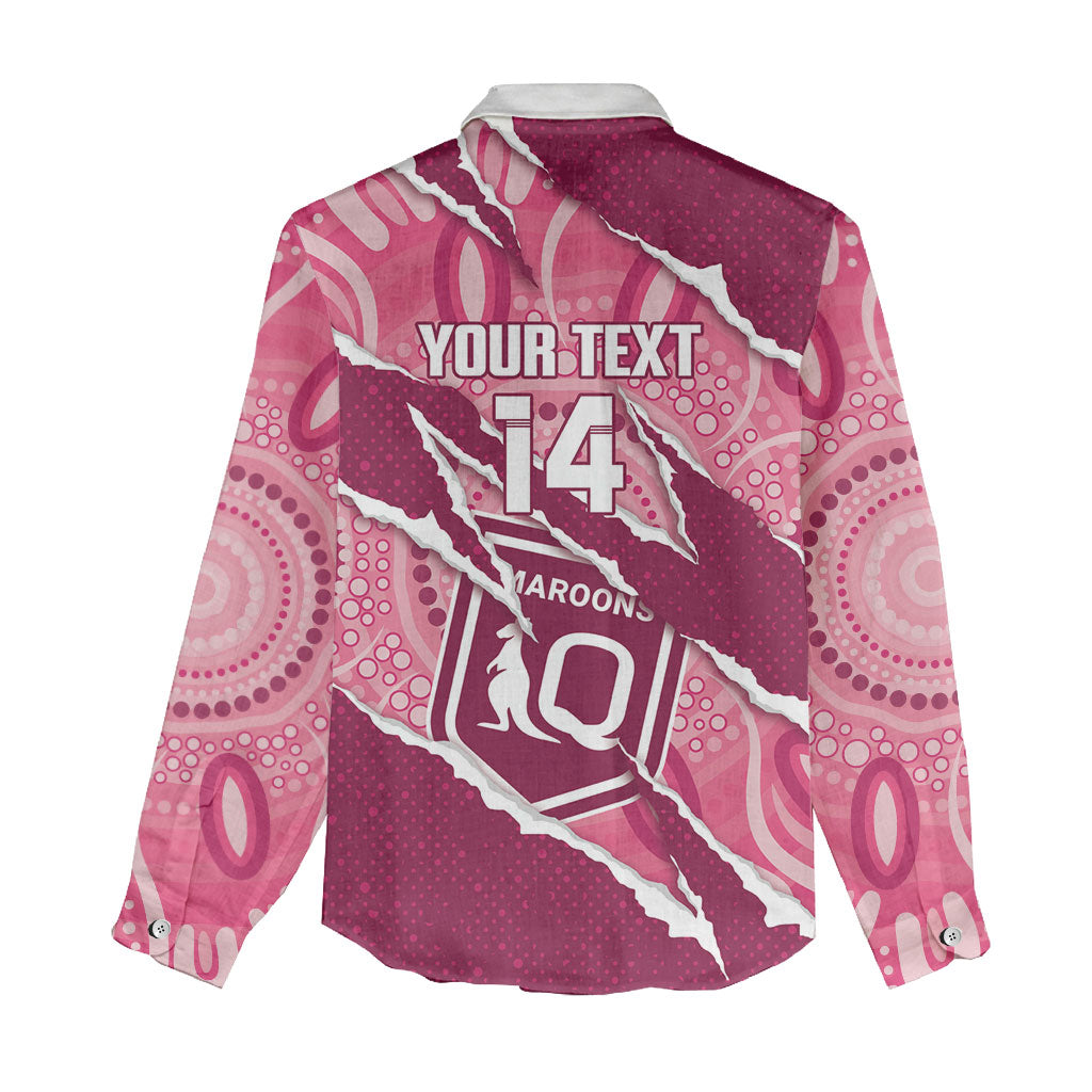 QLD Maroons Rugby Custom Women Casual Shirt Go Cane Toads Sporty Aboriginal Art