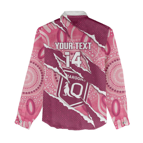 QLD Maroons Rugby Custom Women Casual Shirt Go Cane Toads Sporty Aboriginal Art