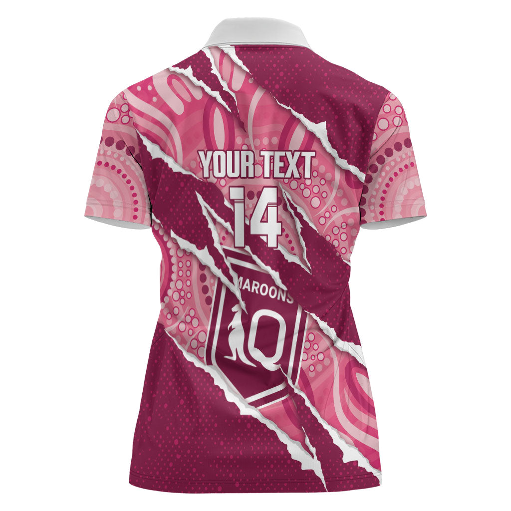 QLD Maroons Rugby Custom Women Polo Shirt Go Cane Toads Sporty Aboriginal Art