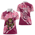 QLD Maroons Rugby Custom Women Polo Shirt Go Cane Toads Sporty Aboriginal Art