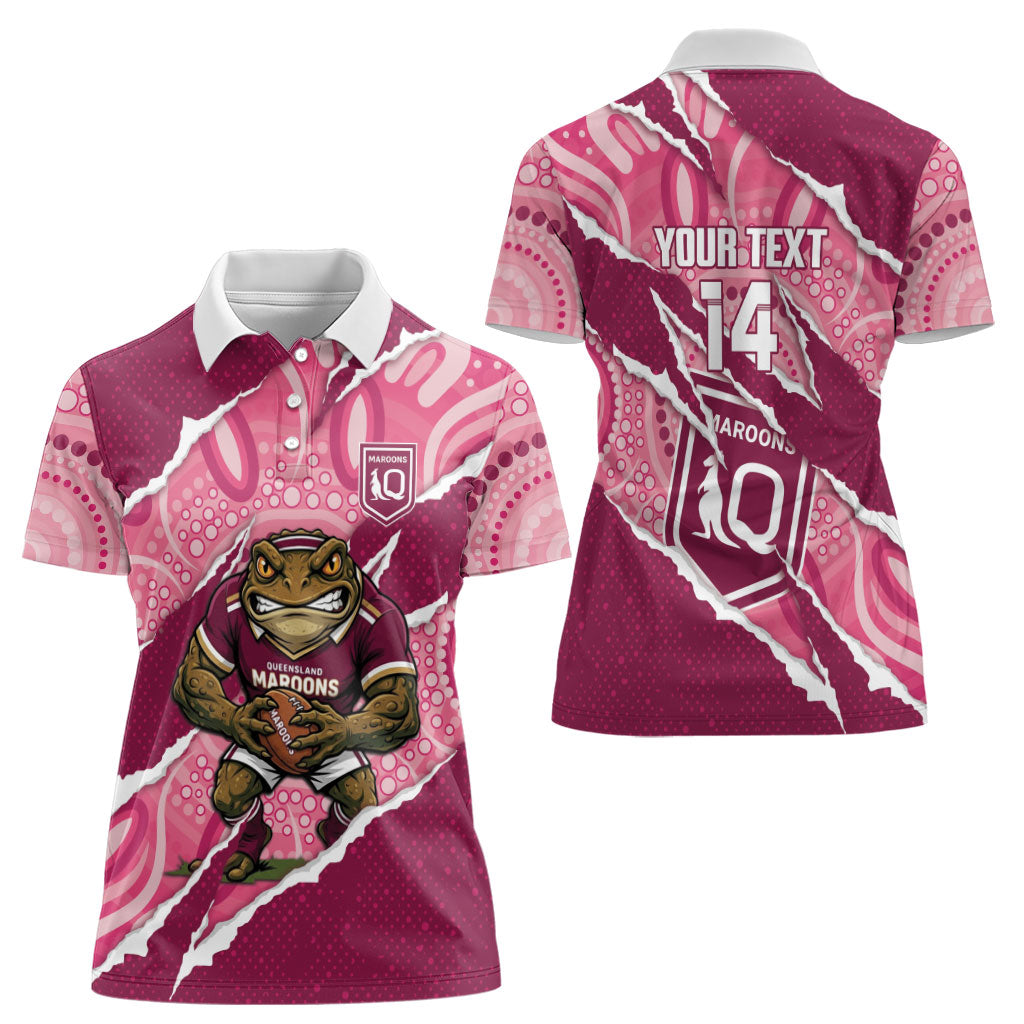 QLD Maroons Rugby Custom Women Polo Shirt Go Cane Toads Sporty Aboriginal Art
