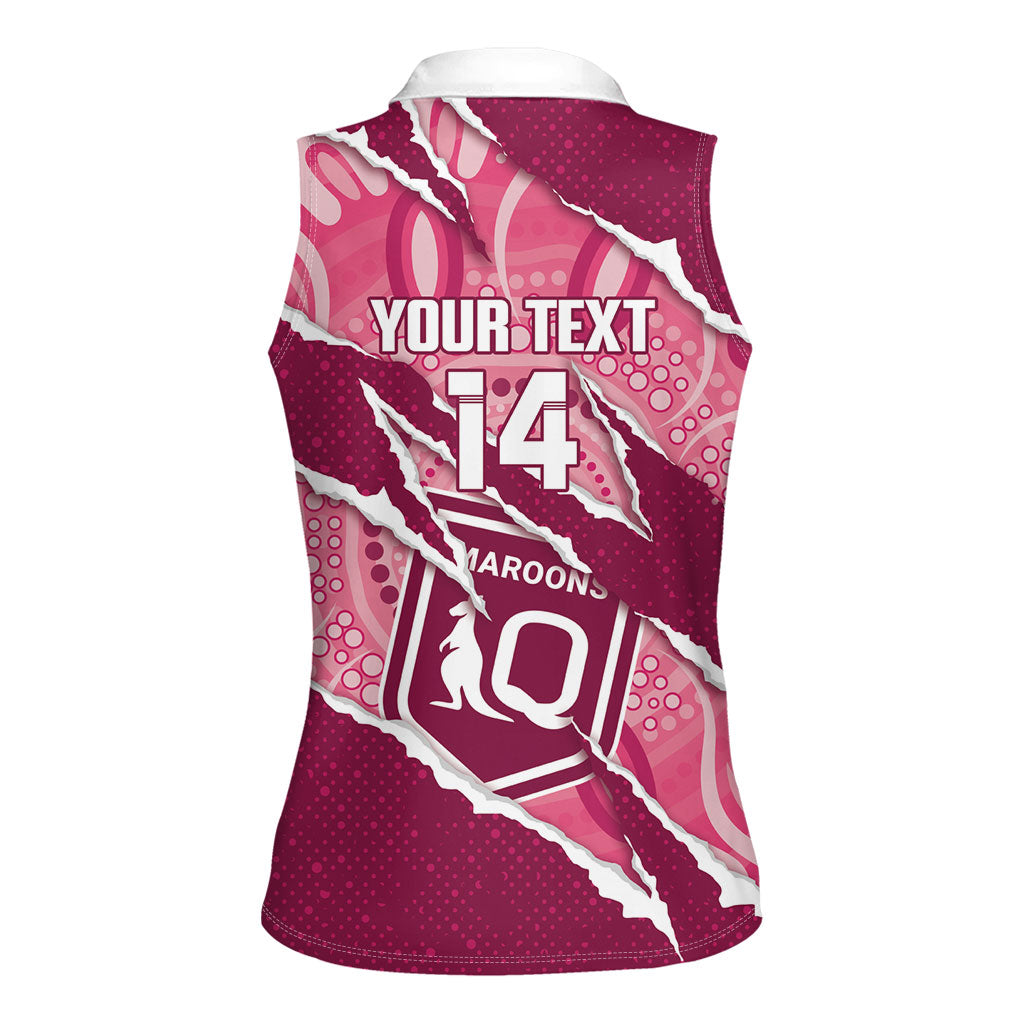 QLD Maroons Rugby Custom Women Sleeveless Polo Shirt Go Cane Toads Sporty Aboriginal Art