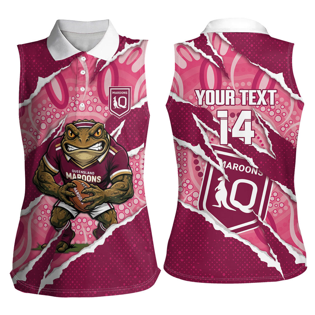 QLD Maroons Rugby Custom Women Sleeveless Polo Shirt Go Cane Toads Sporty Aboriginal Art