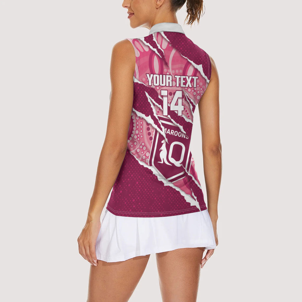 QLD Maroons Rugby Custom Women Sleeveless Polo Shirt Go Cane Toads Sporty Aboriginal Art