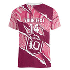 QLD Maroons Rugby Custom Women V-Neck T-Shirt Go Cane Toads Sporty Aboriginal Art