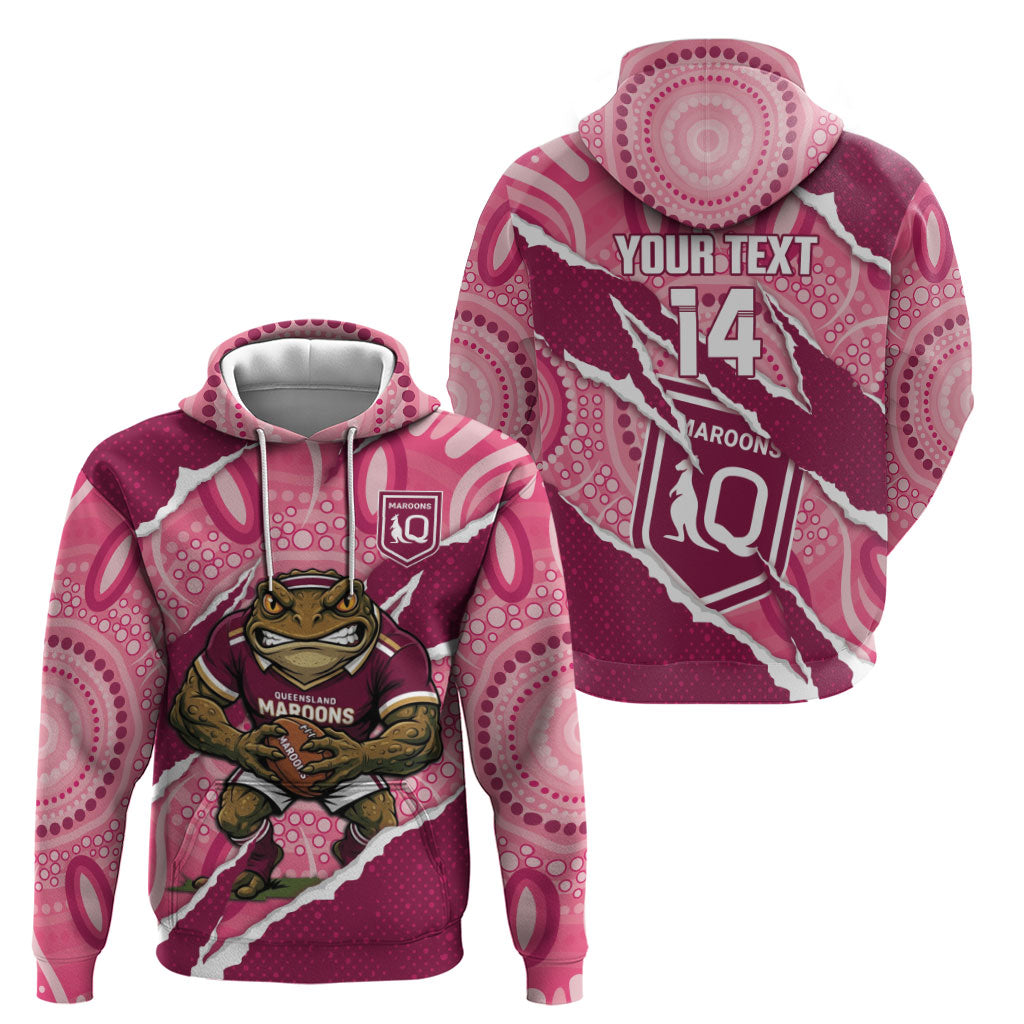 QLD Maroons Rugby Custom Zip Hoodie Go Cane Toads Sporty Aboriginal Art