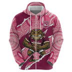 QLD Maroons Rugby Custom Zip Hoodie Go Cane Toads Sporty Aboriginal Art