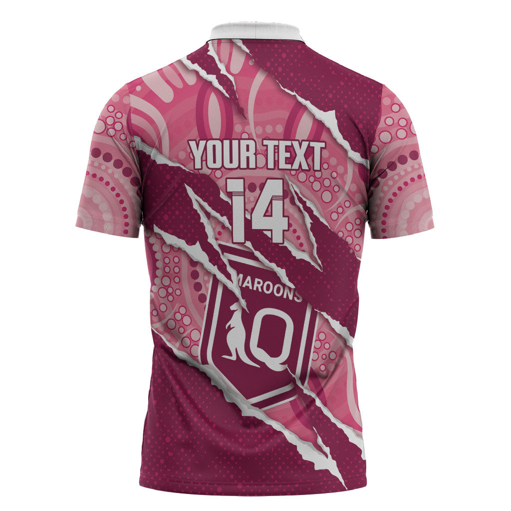 QLD Maroons Rugby Custom Zipper Polo Shirt Go Cane Toads Sporty Aboriginal Art