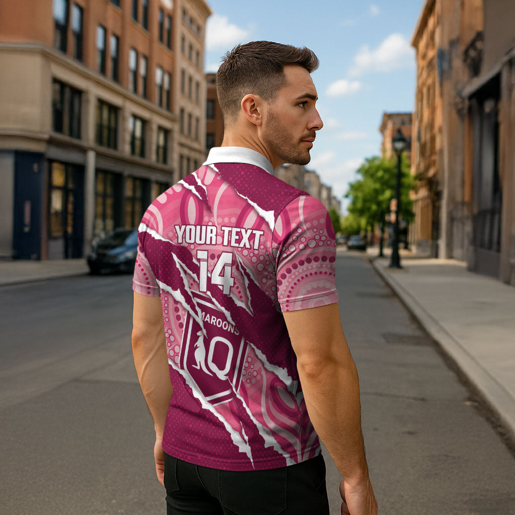 QLD Maroons Rugby Custom Zipper Polo Shirt Go Cane Toads Sporty Aboriginal Art