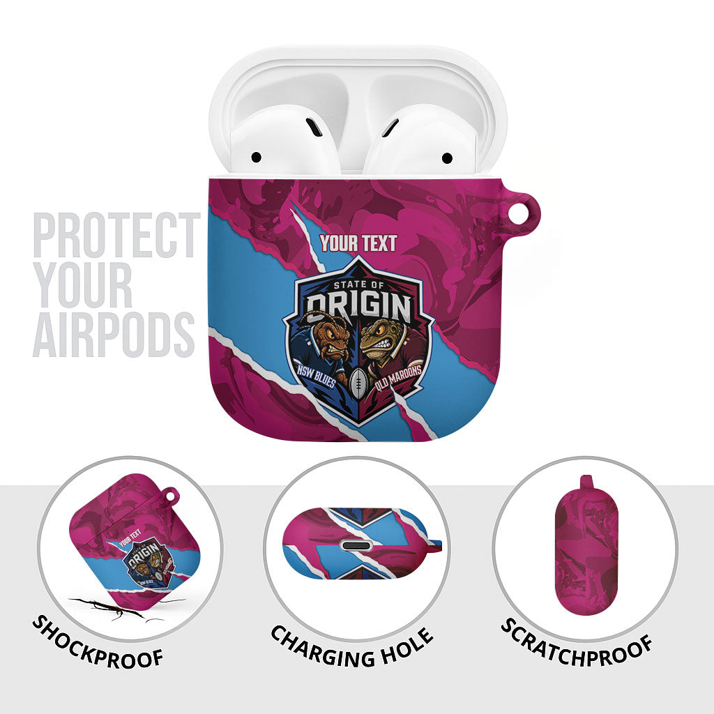 QLD Maroons and NSW Blues Personalised AirPods Case Cockroaches Cane Toads Together