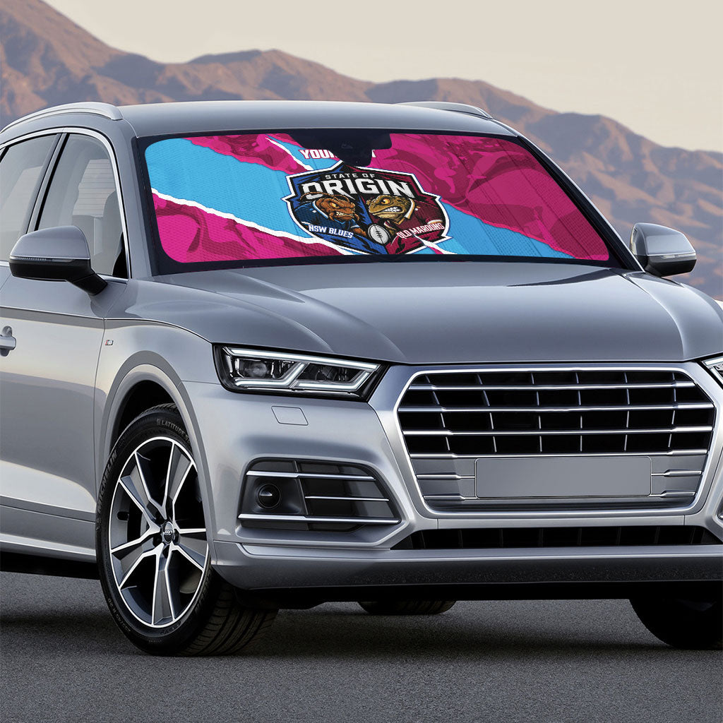 QLD Maroons and NSW Blues Personalised Auto Sun Shade Cockroaches Cane Toads Together