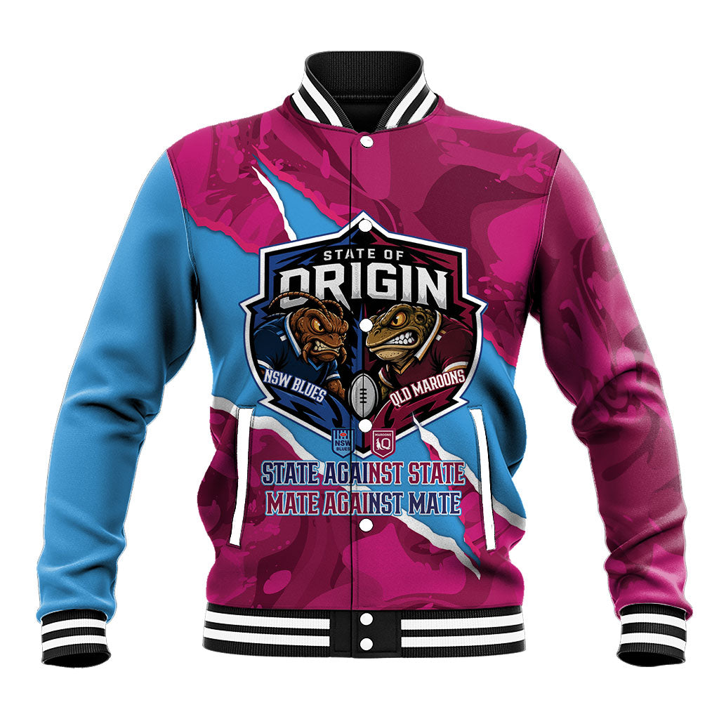 QLD Maroons and NSW Blues Personalised Baseball Jacket Cockroaches Cane Toads Together