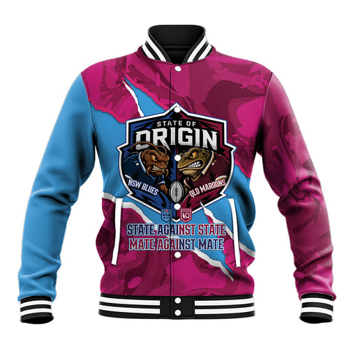 QLD Maroons and NSW Blues Personalised Baseball Jacket Cockroaches Cane Toads Together